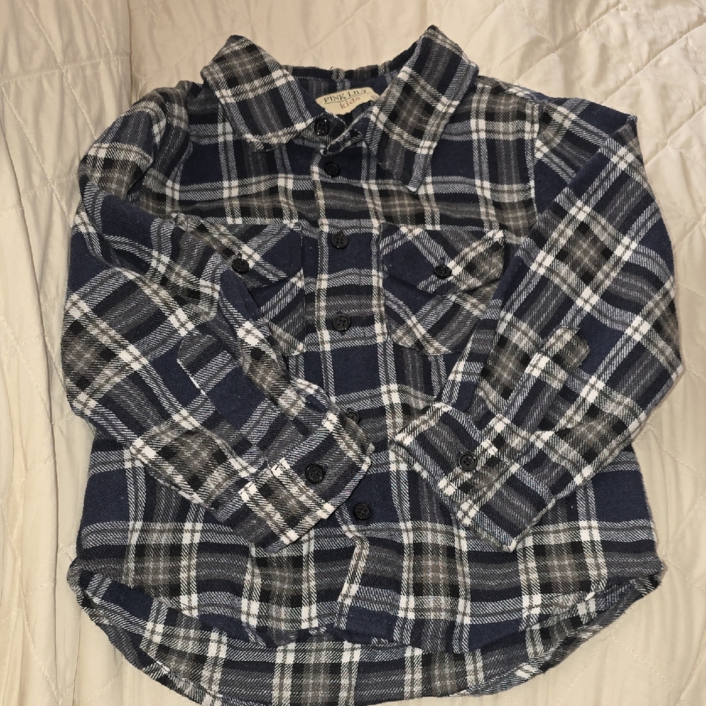 Pink Lily Kids Navy and White Plaid Shirt 2T (Katie #8)
